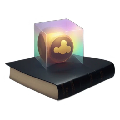 a hexagonal prism lying on a black book, light leak. sticker