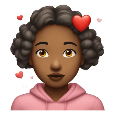 A girl making a kissy face with hearts around them sticker