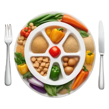 Look up on a large white round plate of healthy food sticker
