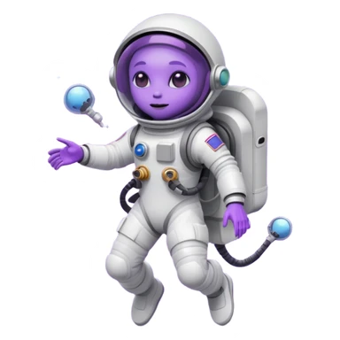 Purple alien floating with jetpack, white Astronaut sticker
