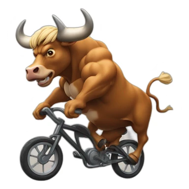 a muscular bull furiously riding on a bicycle sticker