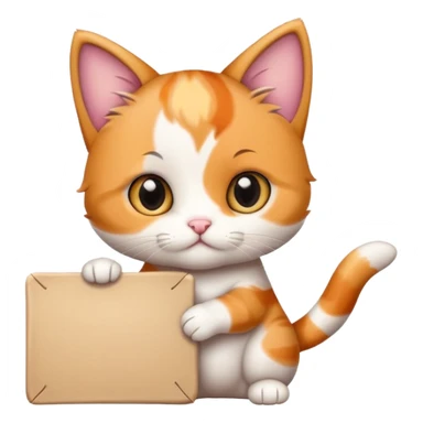 Cute cuddly calico kitten holding a large sign sticker