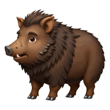 cute hairy boar, dark brown body, full body, side view sticker