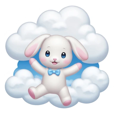 Cinnamon roll from sanrio dancing in the clouds that looks just like him from the cartoon blue eyes pink cheeks white body and filled with cuteness sticker