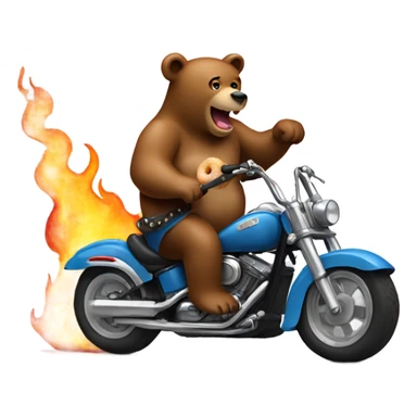 Bear eating a donut while riding on a flaming motorcycle and playing guitar sticker