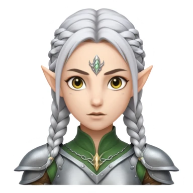 battle elf, tight braid, silver armor, fierce stare sticker