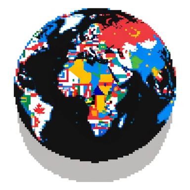 World globe with country flags sticking out from different continents sticker