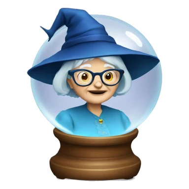 smart granny witch with glasses and blue hat in crystal ball sticker
