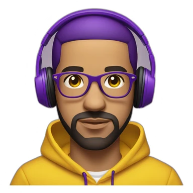 drake in purple hoodie and shiny yellow rectangular glasses wearing purple headphones sticker