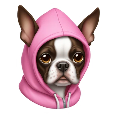 Brown Boston terrier wearing pink hoodie  sticker