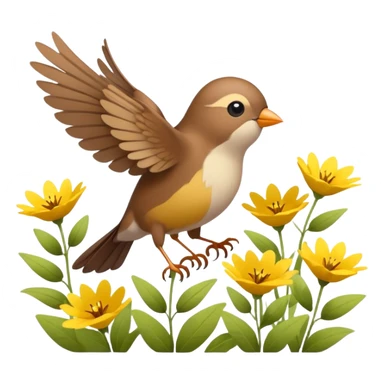 A tiny songbird fluttering its wings above wildflowers. sticker
