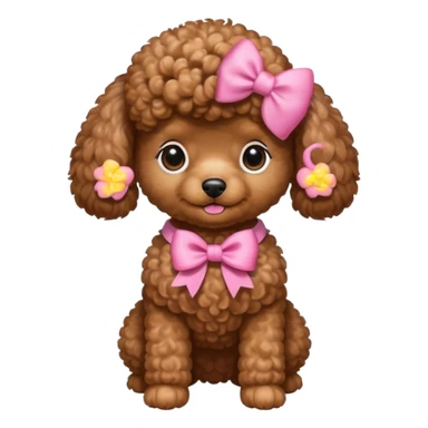 Brown toy poodle with pink bow sticker