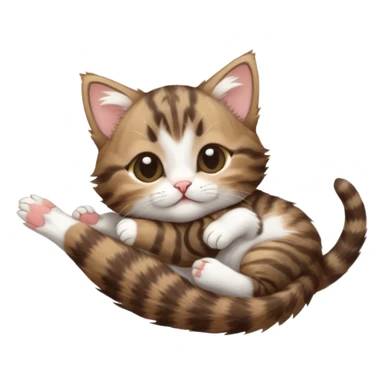 dark brown tabby and white kitten with his eyes closed whilst in funny positions stretched out and  upside down sticker
