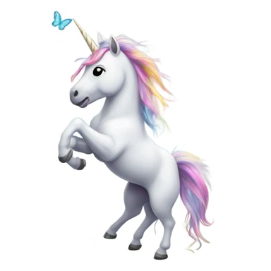 Unicorn dancing underneath a rainbow with butterflies all around her.  sticker
