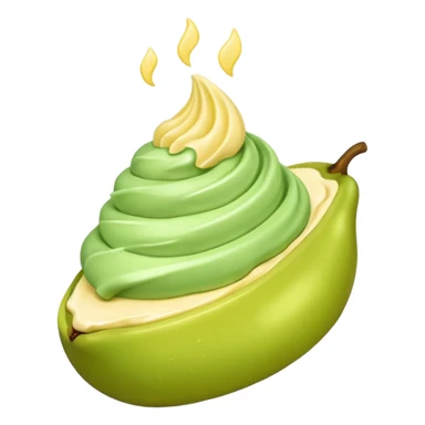 Erstelle eine Birne mit einem Stück geschmolzener Butter  sticker