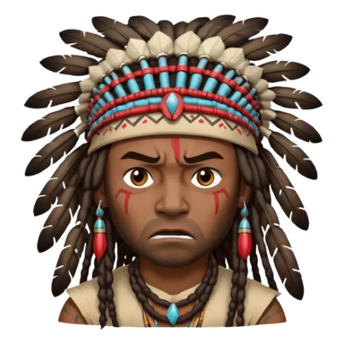 Black American man dark brown with dreads with a American Indian headdress with a mad face  sticker