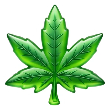 generate an emoji-style image of a gusher gummy shaped like a marijuana leaf sticker