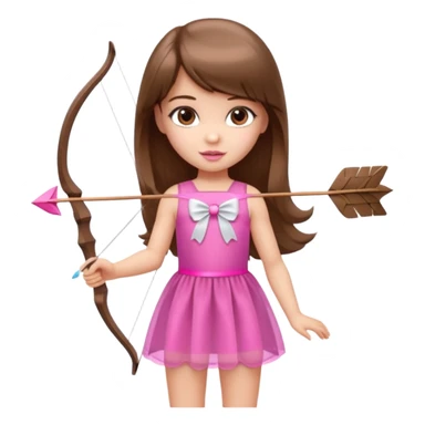 Hada de piel clara cupido pequeña  de cabello largo lacio castaño con flequillo y ojos cafés  vestida con algo sensual semitransparente corto color blanco o rojo con 1 arco y una sola flecha que combinen y labios rositas tipo Barbie pero en hada cupido de cuerpo completo de pies a cabeza   sticker