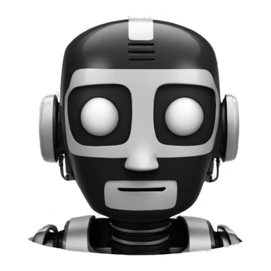 a black and white robot head with the word AI in the head sticker