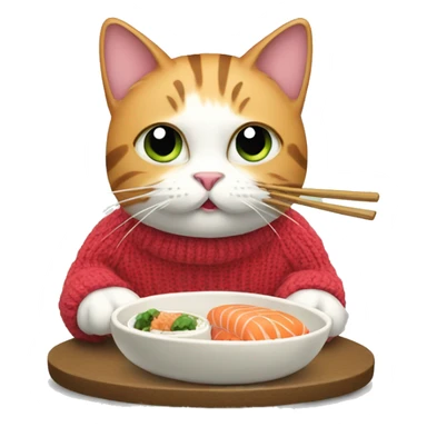 A cat wearing a sweater eating sushi  sticker