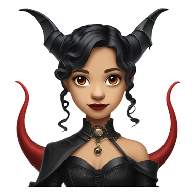 surprised Lavish Victorian black evening gown with gloves, Jenna Ortega as Addams girl Jedi wearing a steampunk mini tiara, very large blood red evil-looking horned dragon sticker