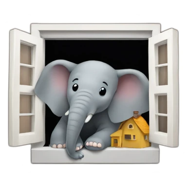 Elephant in a small house squeezed out of window sticker