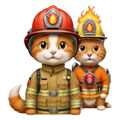 cat on the fire and firefighter dog help sticker