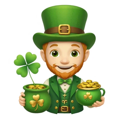 leprechaun with a pot of gold and holding a four leaf clover  sticker