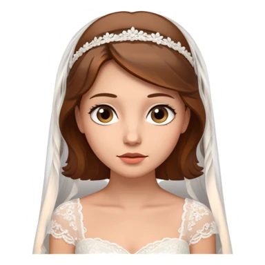 brown-haired bride in a white wedding dress and veil, curious expression, sticker
