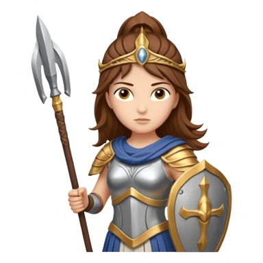 brown haired Athena the Greek goddess of disciplined, strategic warfare, calm, commanding figure leading with intelligence not force. wears light armour carries a spear, symbolising protection precise judgement. strategy, not aggression, embodying clarity, foresight and decisive action. sticker