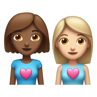two ladies in love with a heart. the one on the left is a white lady with blue eyes and a brown bob with a pink shirt. the second is a venezuelan lady with brown eyes and dark brown hair with a red dress sticker