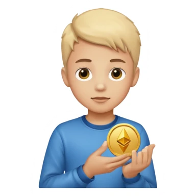 crypto investor boy holding an ethereum coin emoji style sticker