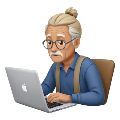 confused old man with a man bun, on a laptop sticker
