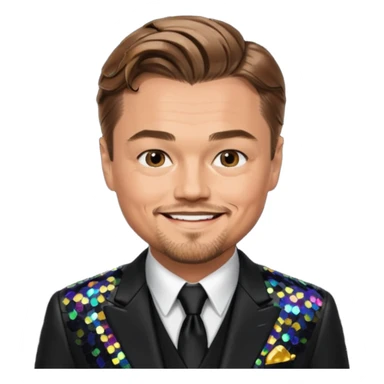 Leonardo DiCaprio with light brown hair, black sequin suit sticker
