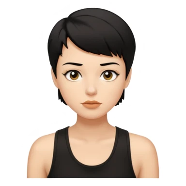 a white woman with short tomboy black hair with beauty spot on top of her lip wearing men's black tank top sticker