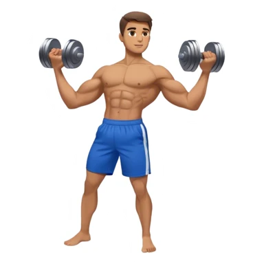 man with blue shorts doing side-lateral raise (T pose) with light dumbbells sticker