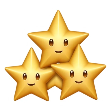 3 golden stars, one big in the center and two smaller on the sides, with a playful, cartoonish expression sticker