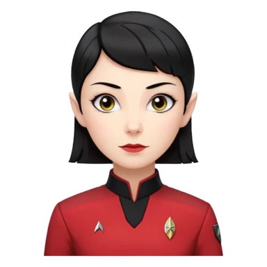 female Vulcan with short black hair in Starfleet red uniform (Star Trek) no green face sticker