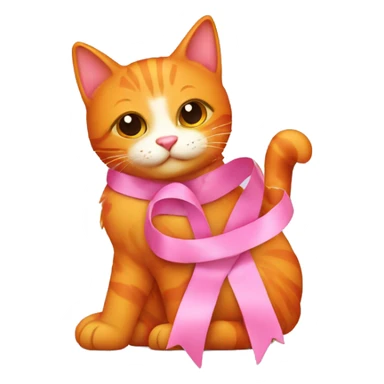 Pink ribbon with orange cat sticker