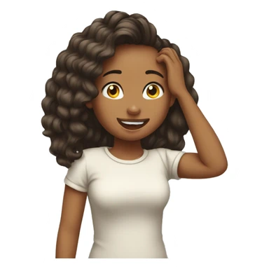 Girl tucks hair behind the ear with the tongue out  sticker