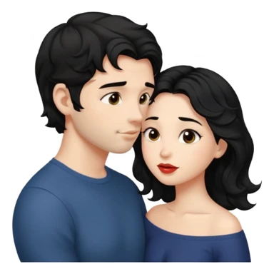 a handsome man with black short wavy hair, no beard tries to kiss a cute woman who has long~~ black hair sticker
