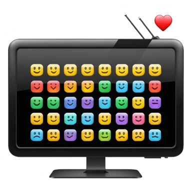 smart 4k big thin screen tv, iPhone emoji style, turned on with colorful display sticker