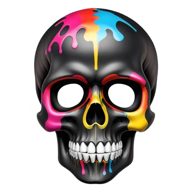 ultra premium smooth black skull with precise designer brand logo patterns, vibrant color splashes contained within skull shape, clean professional airbrush effect, front view sticker