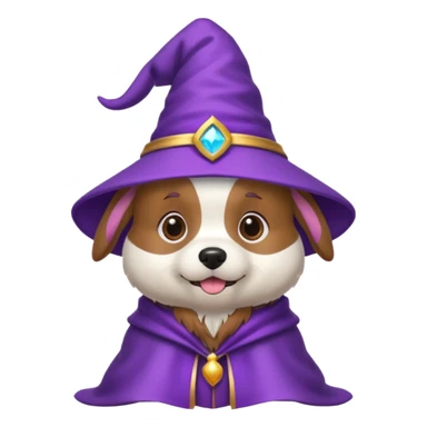cute dog wizard with a purple wizard hat sticker