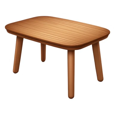A 3D wooden table with subtle wood texture, rounded corners, gentle highlights, and a slightly angled perspective, matching the realistic-yet-simple style of the '🪑' chair emoji; medium brown tones, minimal details, emoji-friendly design. sticker