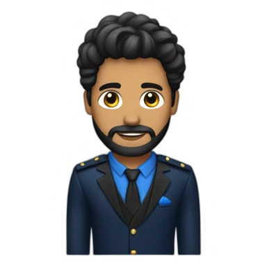 Hombre con cabello y barba negro con traje azul marino camisa negra brazos cruzados sticker