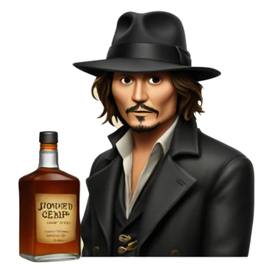 Johnny Depp with bottle of whiskey sticker