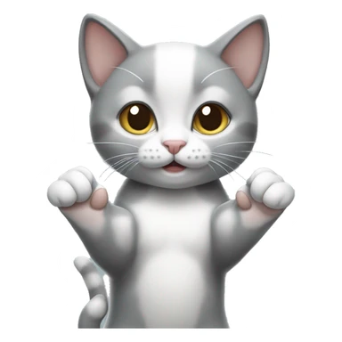 Gray and white kitten giving peace sign with both hands  sticker