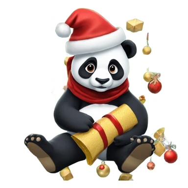 Panda wearing cowboy boots with a Santa hat on, sitting in a Christmas tree, holding a Christmas	 cracker, and make all of this look under the sea sticker
