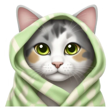 Dilute calico cat Green eyes with blanket sticker